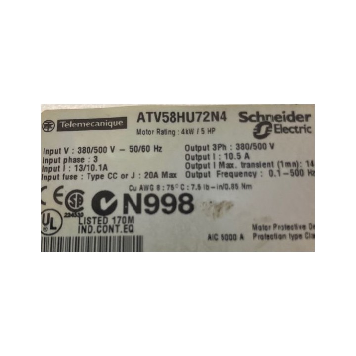 Variateur 4kW TELEMECANIQUE ATV58HU72N4