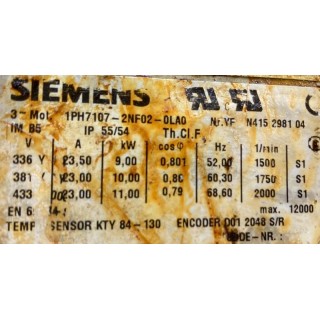 Moteur de broche SIEMENS 1PH7107-2NF02-0LA0