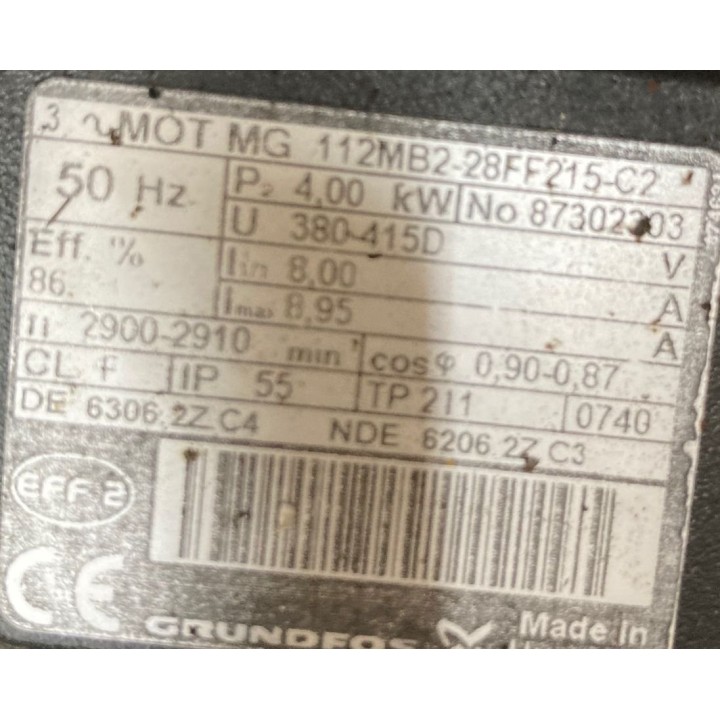 Moteur GRUNDFOS MG 112MB2-28FF215-C2 avec pompe GRUNDFOS NB50-125/121 16/90 bar