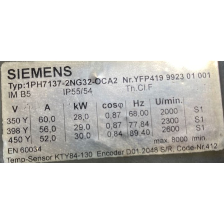 Moteur de broche SIEMENS 1PH7137-2NG32-0CA2