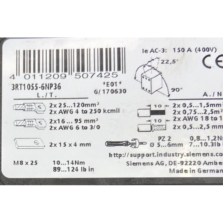 Contacteur SIEMENS 3RT1055-6NP36