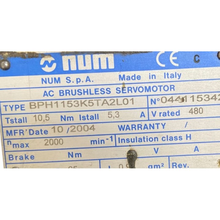 Moteur NUM BPH1153K5TA2L01 avec codeur HEIDENHAIN ROD 426 1250 27S12-03