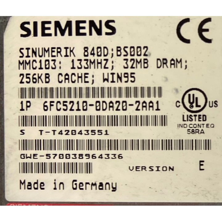 Pupitre SINUMERIK 840D SIEMENS 6FC5203-0AB20-1AA0 avec SIEMENS 6FC5210-0DA20-2AA1 et SIEMENS 77-964-2300