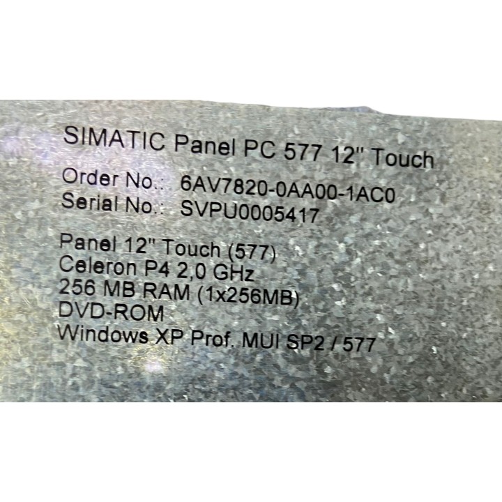 Pupitre SIMATIC panel PC 577 12'' Touch SIEMENS 6AV7820-0AA00-1AC0
