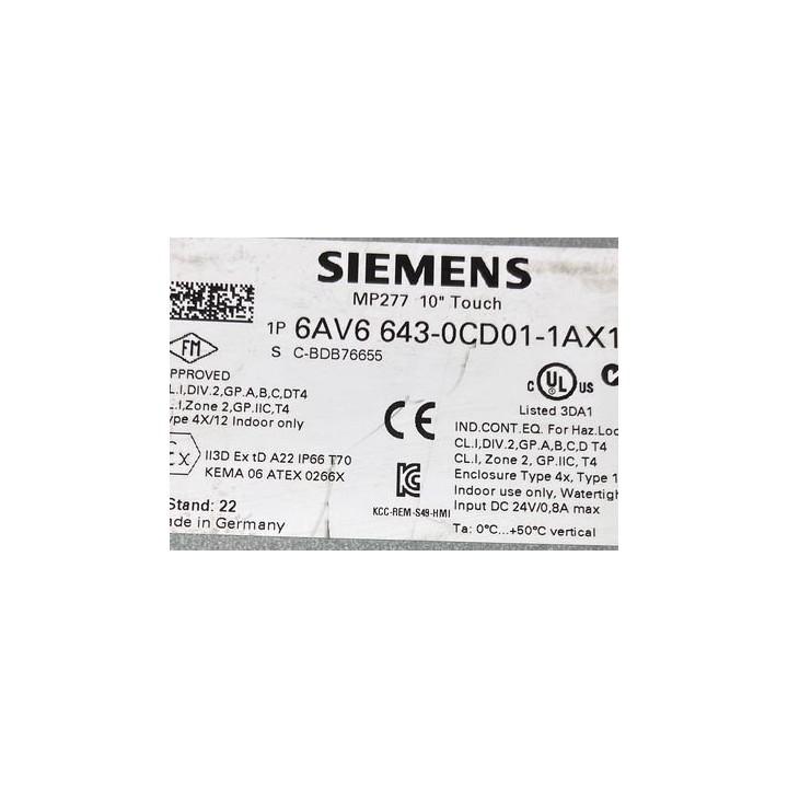 MP277 10'' Touch SIEMENS 6AV6643-0CD01-1AX1 SIEMENS 6AV6 643-0CD01-1AX1