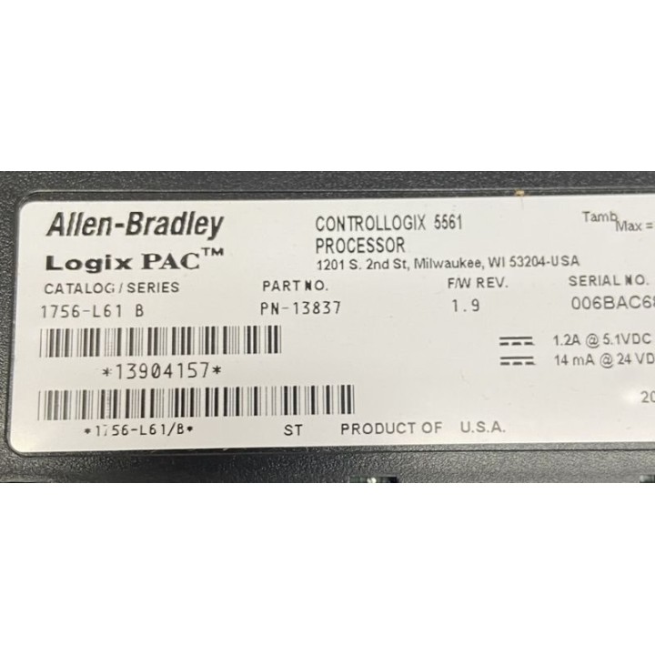CONTROLLOGIX 5561 PROCESSOR Allen Bradley 1756-L61 B