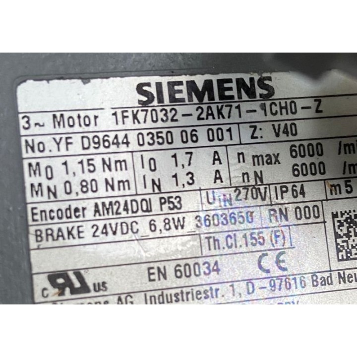 Moteur SIEMENS 1FK7032-2AK71-1CH0-Z Z: V40