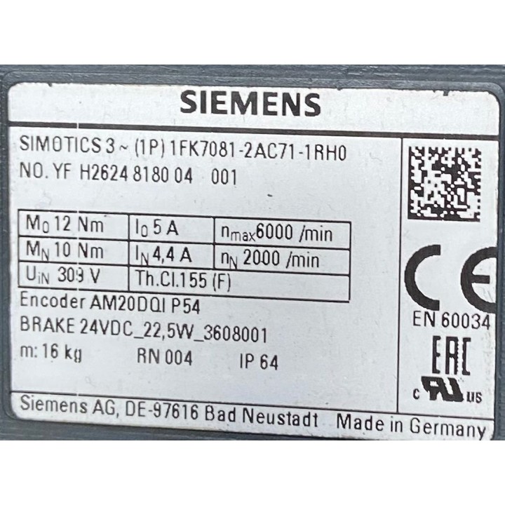 SIMOTICS 3 SIEMENS 1FK7081-2AC71-1RH0