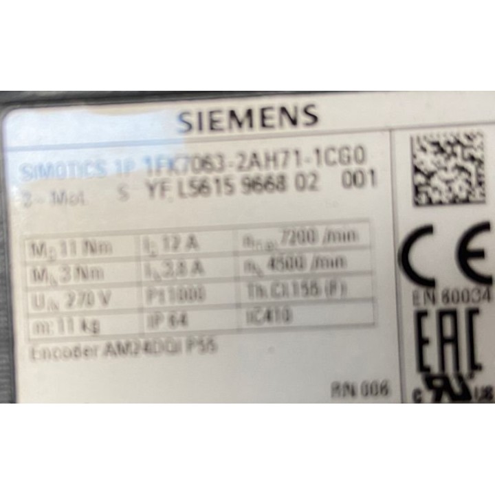 Moteur SIMOTICS 1P SIEMENS 1FK7063-2AH71-1CG0