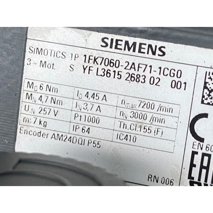 Moteur SIMOTICS 1P SIEMENS 1FK7060-2AF71-1CG0