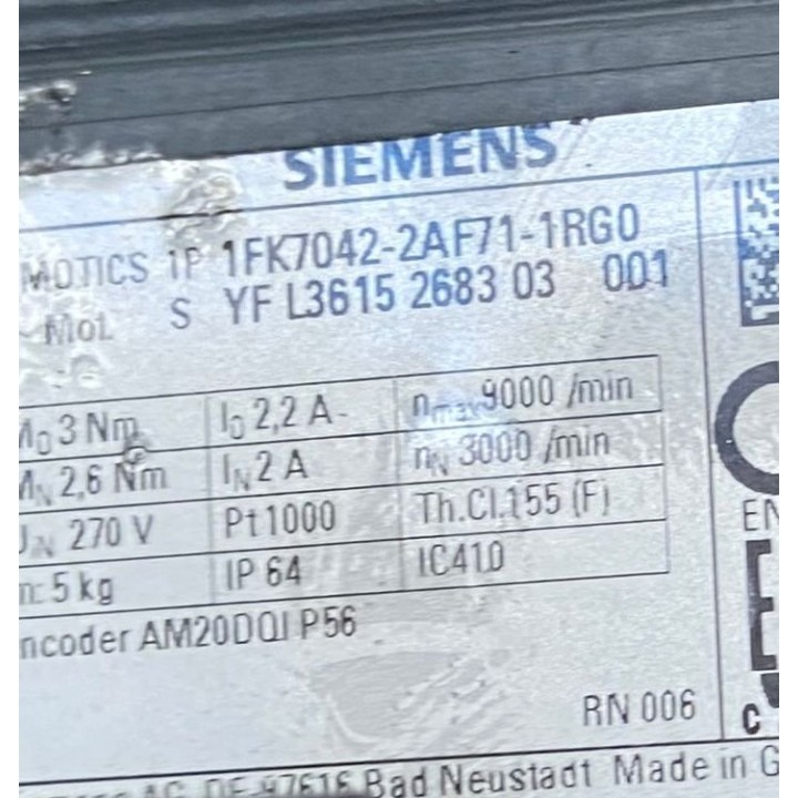 Moteur SIMOTICS 1P SIEMENS 1FK7042-2AF71-1RG0