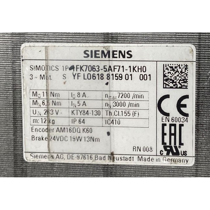 Moteur SIMOTICS 1P SIEMENS 1FK7063-5AF71-1KH0