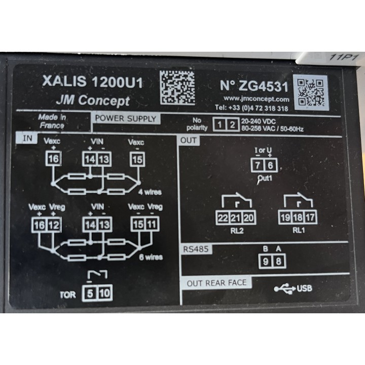 XALIS 1200U1 - Indicateur à entrée Pont de Jauge avec 1 sortie analogique et 2 relais
