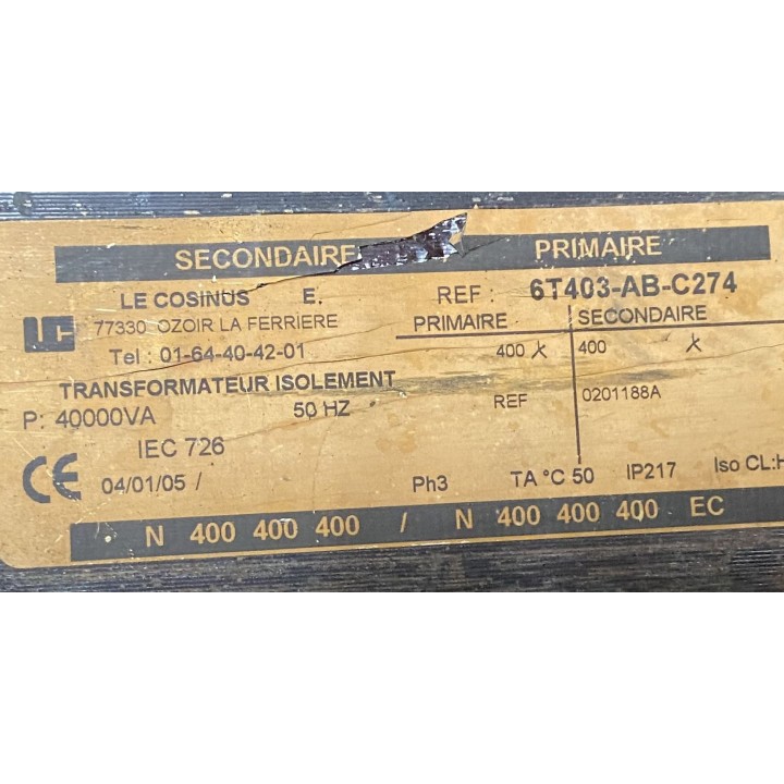 Transfo d'isolement 40KVA
