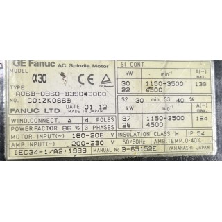 Moteur Broche FANUC A06B-0860-B390