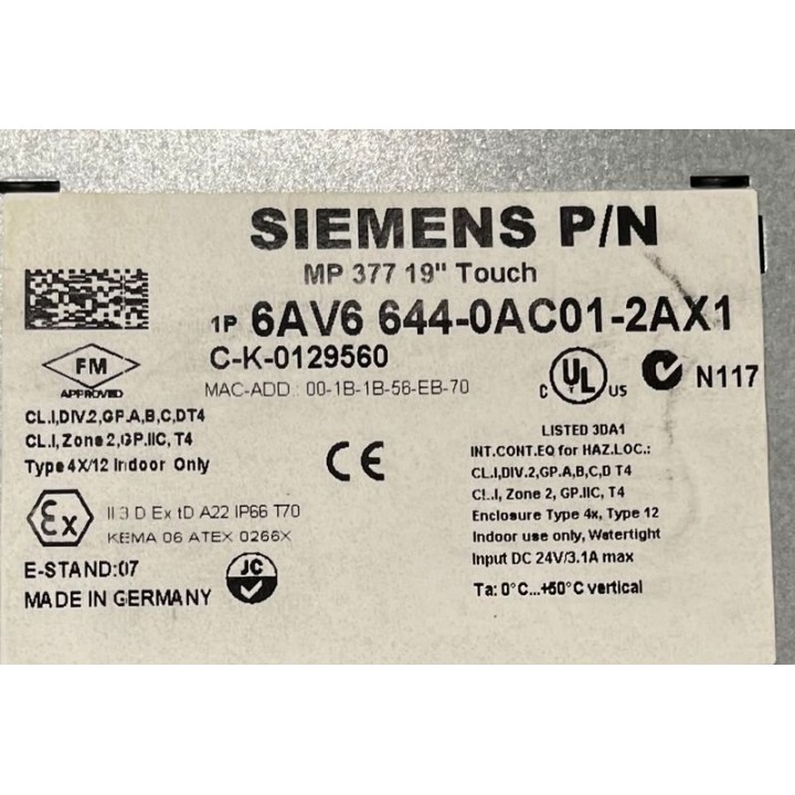 MP 377 19'' Touch SIEMENS 6AV6 644-0AC01-2AX1 SIEMENS 6AV6644-0AC01-2AX1