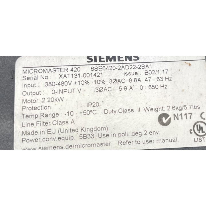 MICROMASTER 420 SIEMENS 6SE6420-2AD22-2BA1