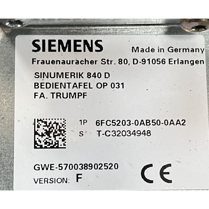 SINUMERIK 840D BEDIENTAFEL OP 031 FA/ TRUMPF SIEMENS 6FC5203-0AB50-0AA2