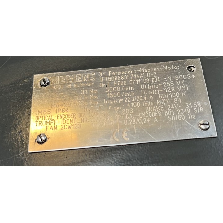 Moteur SIEMENS 1FT6086-8SF71-4AL0-Z Z:S06