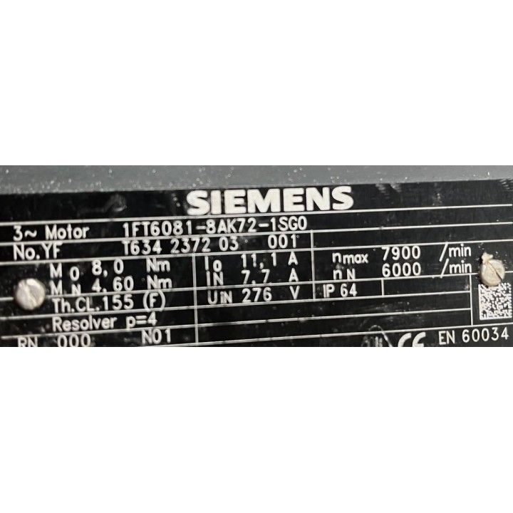 Moteur SIEMENS 1FT6081-8AK72-1SG0