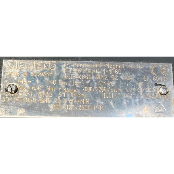 Moteur SIEMENS 1FT5072-1AC71-1FG0 sans codeur, without encoder