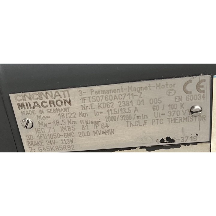 Moteur CINCINNATI MILACRON SIEMENS 1FT5076-0AC71-1-Z