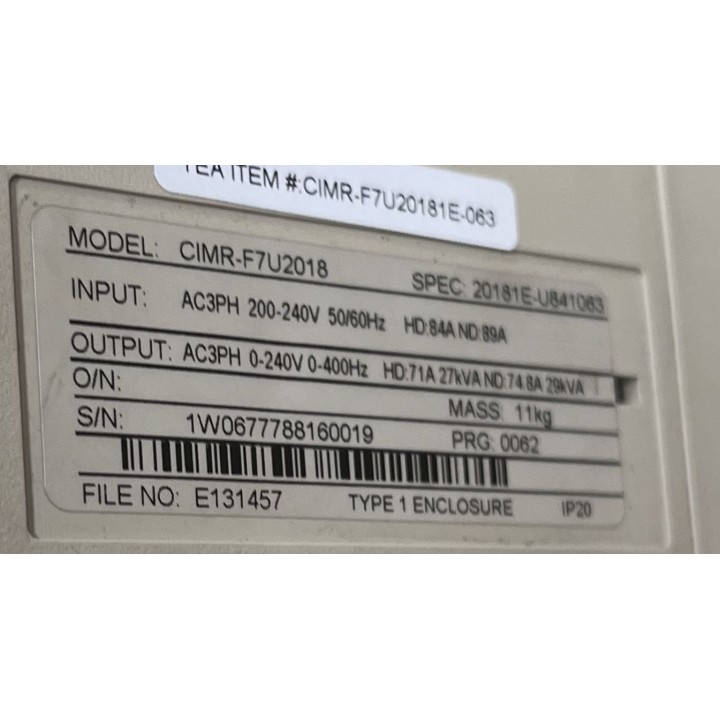 Variateur YASKAWA CIMR-F7U2018 SPEC: 20181E-U841063