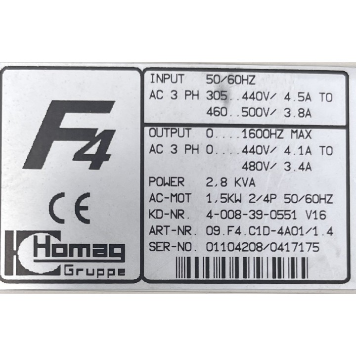 KEB HOMAG 09.F4.C1D-4A01 F4 Series AC Drive 480VAC 2.8kVA 1.5kW V 1.4