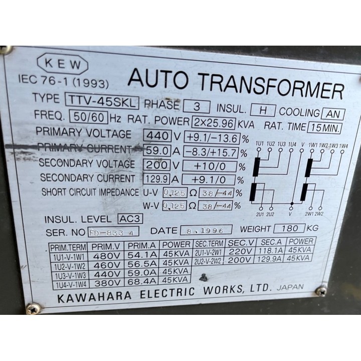 Auto transformateur 45kva 440/200