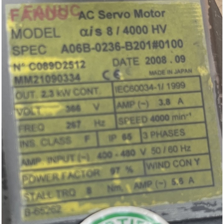 Moteur Fanuc A06B-0235-B201 avec codeur A860-2005-T301