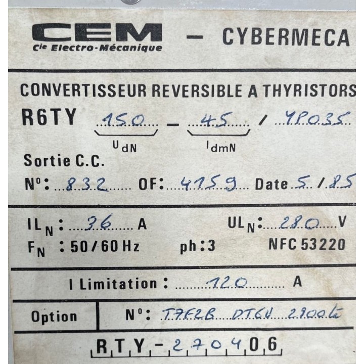 Variateur CEM cybermeca R6TY 150-45