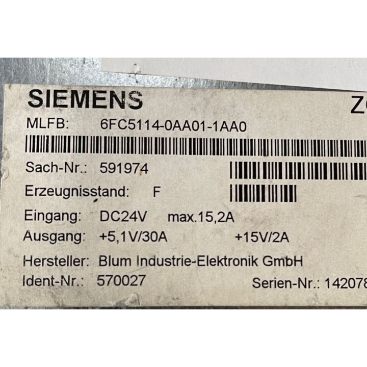 SIEMENS 6FC5114-0AA01-1AA0 power supply board