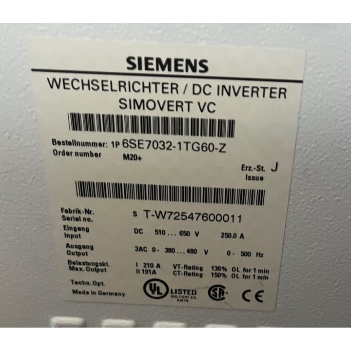 DC INVERTER SIMOVERT VC SIEMENS 6SE7032-1TG60-Z