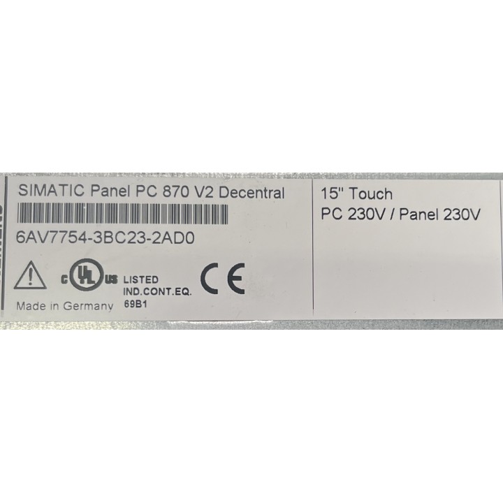 SIEMENS 6AV7754-3BC23-2AD0 Simatic panel PC 870 V2 Decentral