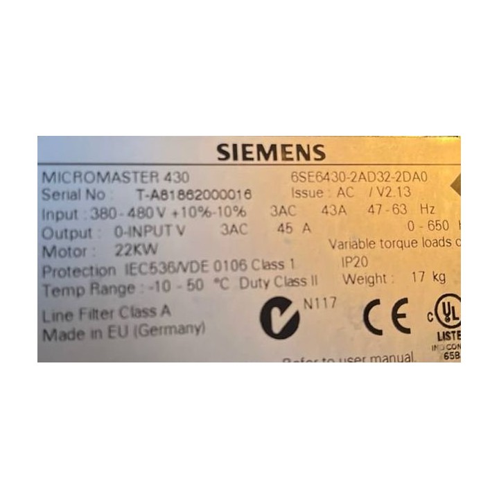Variateur MICROMASTER 430 SIEMENS 6SE6430-2AD32-2DA0