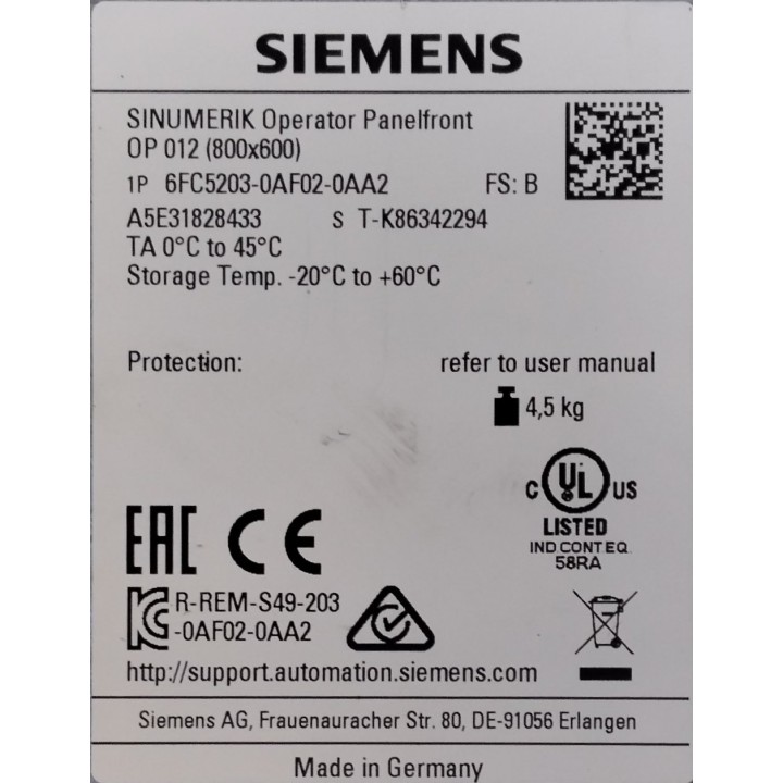 Pupitre SIEMENS 6FC5203-0AF02-0AA2