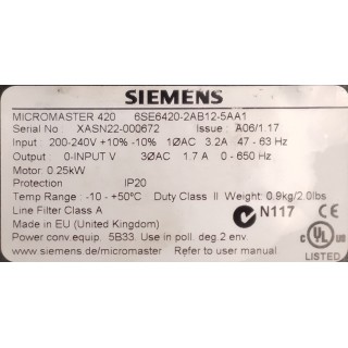 Variateur SIEMENS 6SE6420-2AB12-5AA1