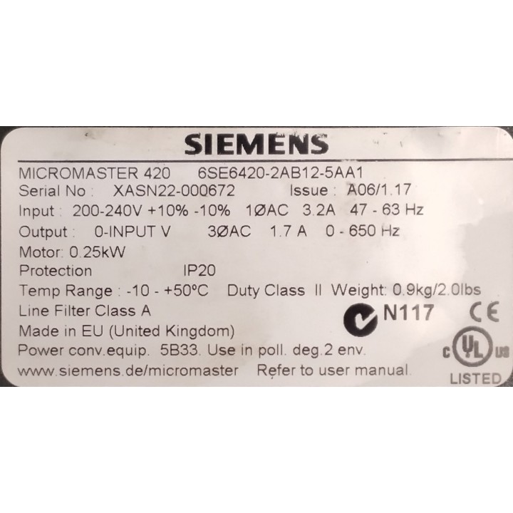 Variateur SIEMENS 6SE6420-2AB12-5AA1