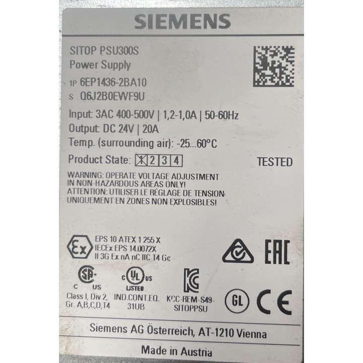 Alimentation Siemens 6EP1436-2BA10 Sitop PSU300S