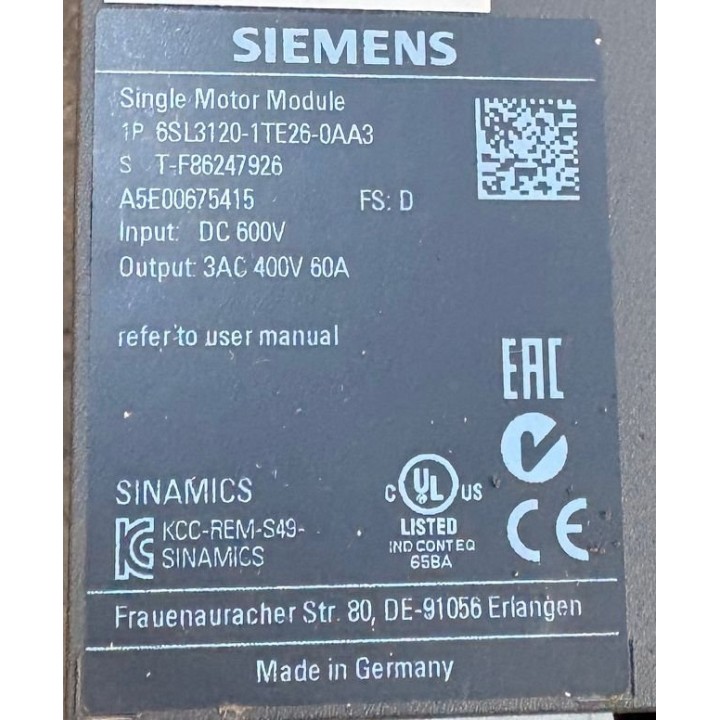 Variateur SIEMENS 6SL3120-1TE26-0AA3