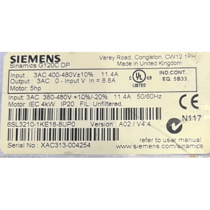 SIEMENS SINAMICS G120C DP 6SL3210-1KE14-3UP0 A02