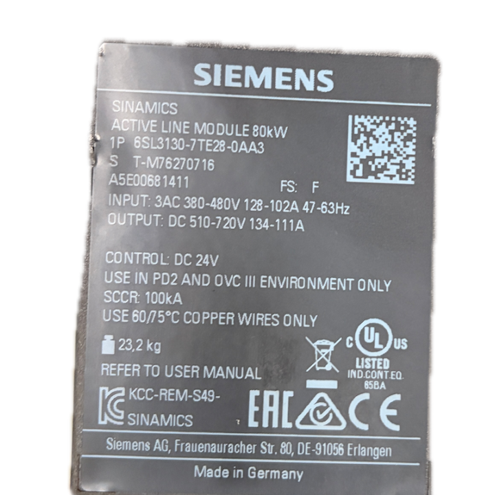SINAMICS ACTIVE LINE MODULE 80kW SIEMENS 6SL3130-7TE28-0AA3