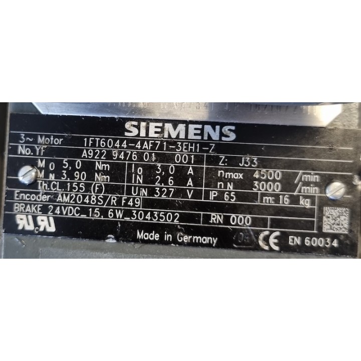Moteur SIEMENS 1FT6044-4AF71-3EH1-Z Z=J33 avec gear unit SP100S-MF2