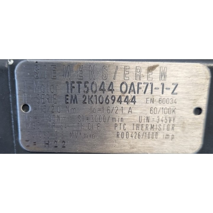 Moteur SIEMENS 1FT5044-0AF71-1-Z Z=H22 avec codeur