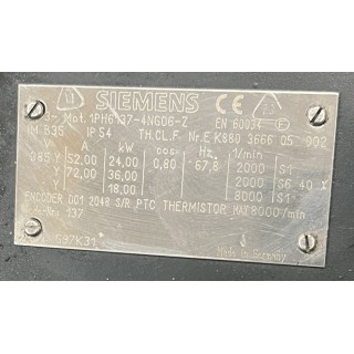 Moteur de broche SIEMENS 1PH6137-4NG06-Z.  K880 3666 05 002