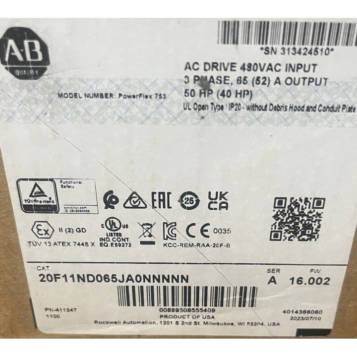 20F11ND065JA0NNNNN PowerFlex Air Cooled 753 AC Drive Allen-Bradley