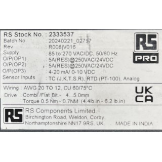 Compteurs à panneau multifonctions, PIB12C, 7 segments RS PRO Sonde de température RTD, Température, Tension, Courant  RS: 233-3