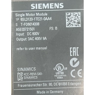 Siemens 6SL3120-1TE21-0AA4 Single Motor Module