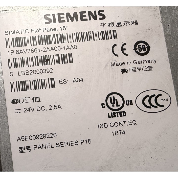 Simatic flat panel 15" SIEMENS 6AV7861-2AA00-1AA0