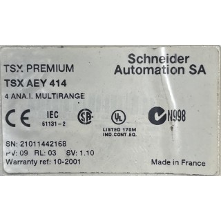 TSXAEY414 Module 4 entrées analogiques Carte 4E Modicon Premium Schneider Electric TSX AEY 414
